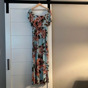 Floral Off Shoulder Maternity Maxi Dress